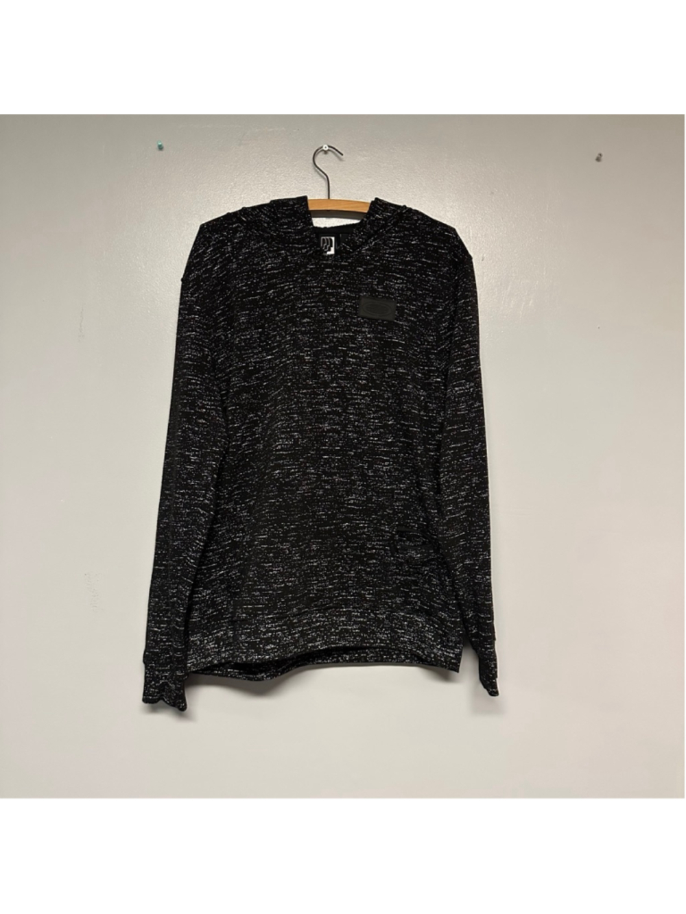 Men's BKLYN ATHLETICS Black White Speckled Hoodie kangaroo pockets size large